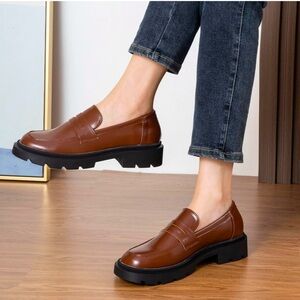 youngshow Women’s Penny Chunky Platform Round Toe Slip-on Loafer Brown 37